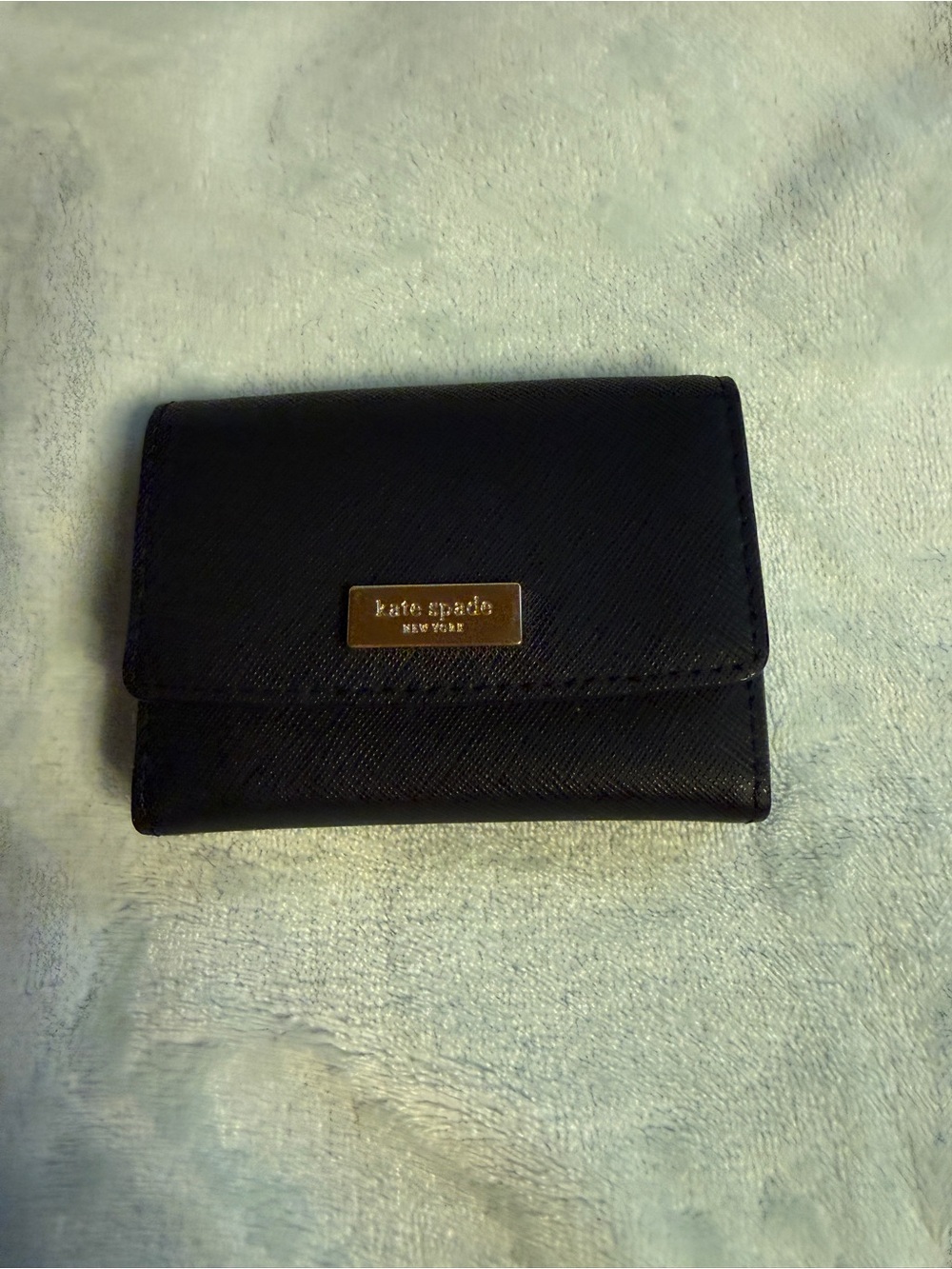 kate spade Black Saffiano Leather Card Case with Gold Plate